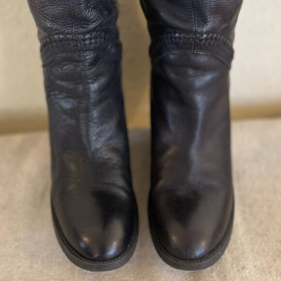 United Colors Of Benetton Black Leather Heeled Knee Hight Boots Sz 9-9.5 - Picture 8 of 15